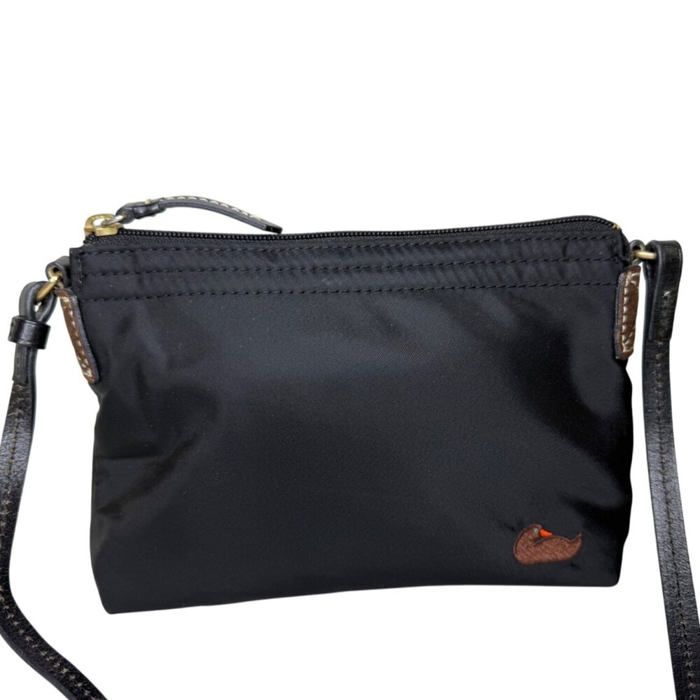 Vintage Dooney and Bourke Black Nylon Crossbody Pouchette Bag with Neon Pink Lin